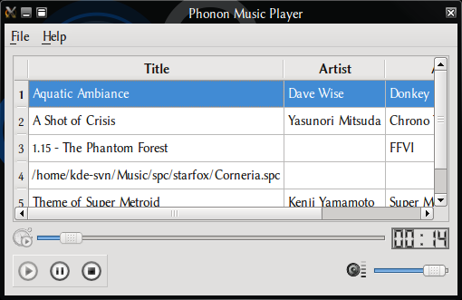 Screenshot of music player playing SPC files
